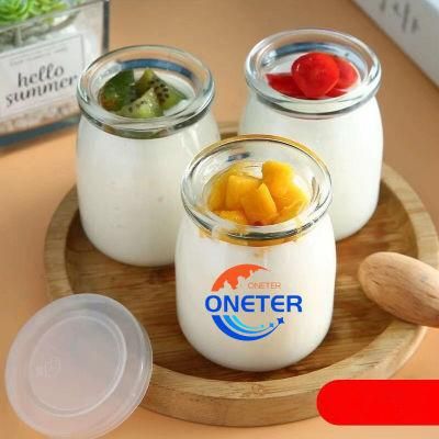 Clear 200ml Wide Mouth Bottle Yogurt Glass Pudding Jar with Plastic Cap