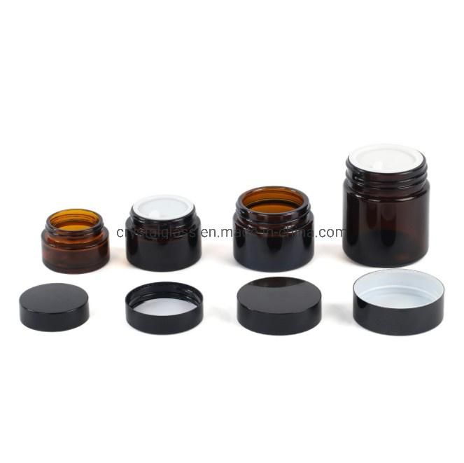 20g 30g 50g 100g Amber Glass Cosmetic Cream Jar Packaging Container with Plastic Caps