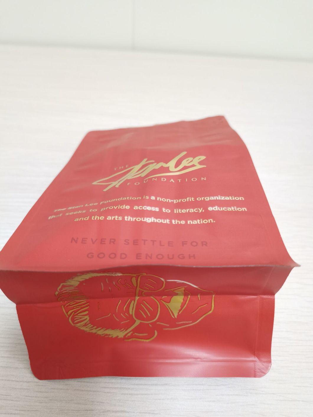Factory Customized Logo Printed Matte Red Color Pocket Zipper Flat Bottom Bag