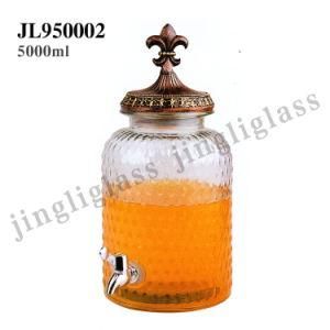 Dispenser Glass Jar with Tap and Metal Cap for Beverage