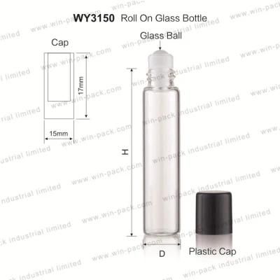 3ml 5ml 8ml 10ml Round Roll on Glass Bottle with Black Cap for Essential Oil