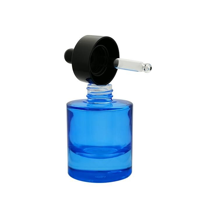 Custom Printing Cosmetic Packing Round Shape Glass Essential Oil Bottle with Pipette White Cap