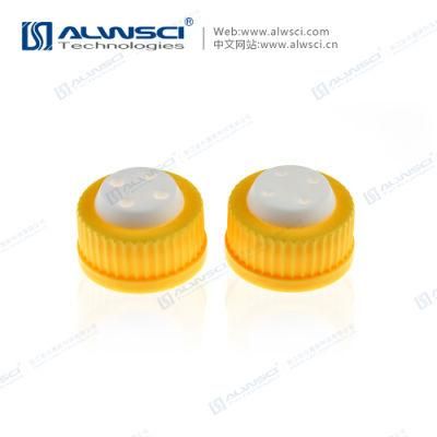 Yellow Gl45 Safety Cap with Four Holes for 1/8 Inch Od Tubing