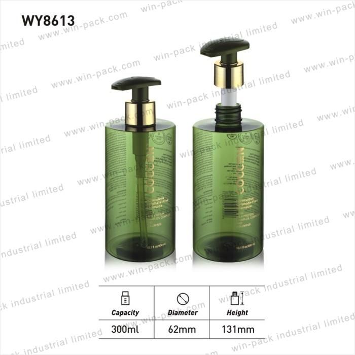 Hot Seller Green Color Cosmetic Plastic Bottle for Shampoo Packing with Lotion Pump in 300ml