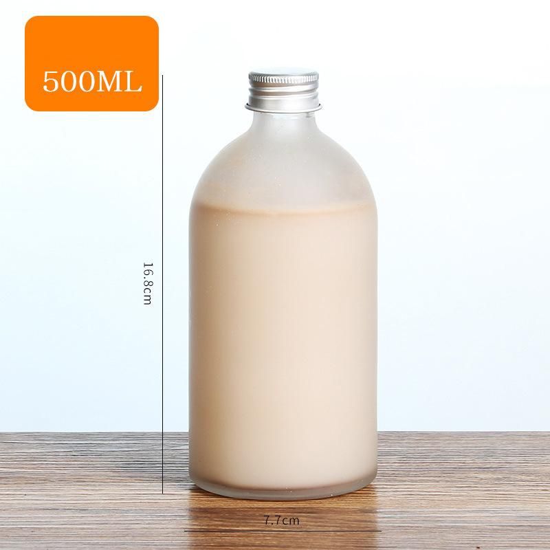 Wholesale 9oz 16oz Round Transparent and Frosted Cold Tea Water Milk Glass Bottle with Metal Caps