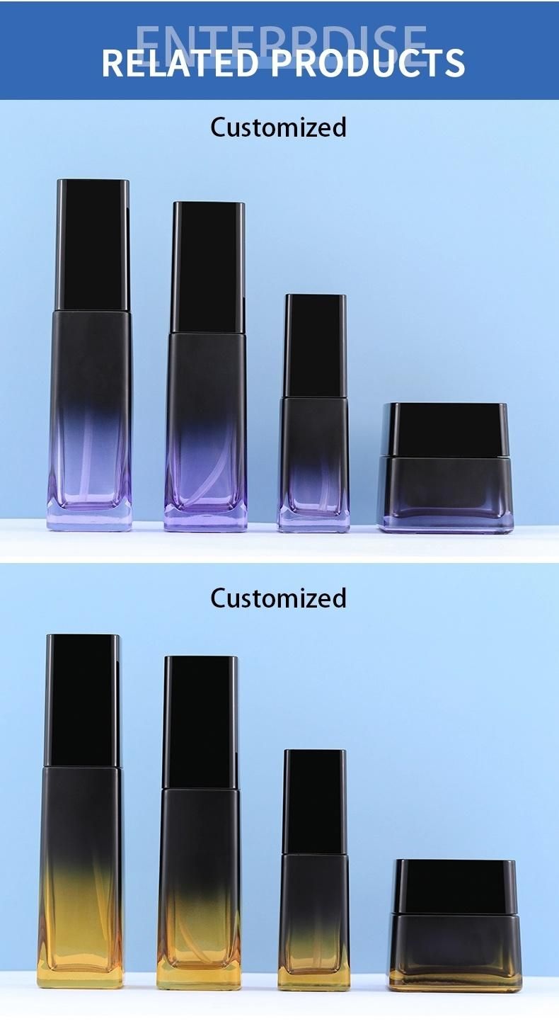 Packaging Cosmetics Containers Glass Jar Bottles 50g Blue Square Glass Bottle 40ml 110ml 125ml Luxury Lotion Glass Bottle