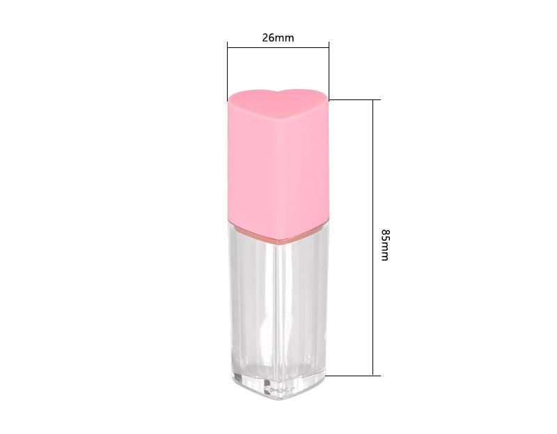 5ml Heart-Shaped Pink Mini Cute Empty Plastic Unique Lipgloss Packaging Custom Lip Gloss Containers Tube with Brush