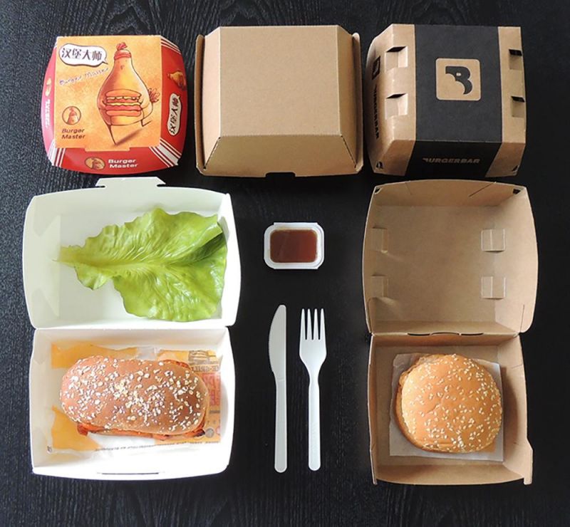 Disposable Food Packing Corrugated Cardboard Paper Box for Hot Dog Hamburger Lunch Burger