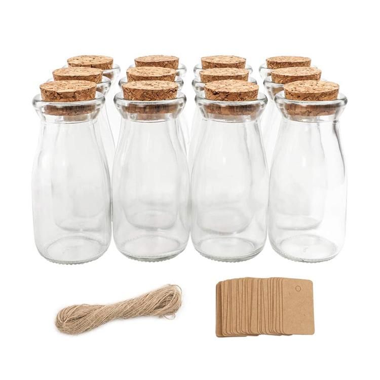 Custom Logo label Empty Transparent Vial Milk 200ml Glass Bottle with Cork