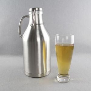 64 Oz Doubl Wall Insulated Growler with Swing Top and Metal Handle for Beer