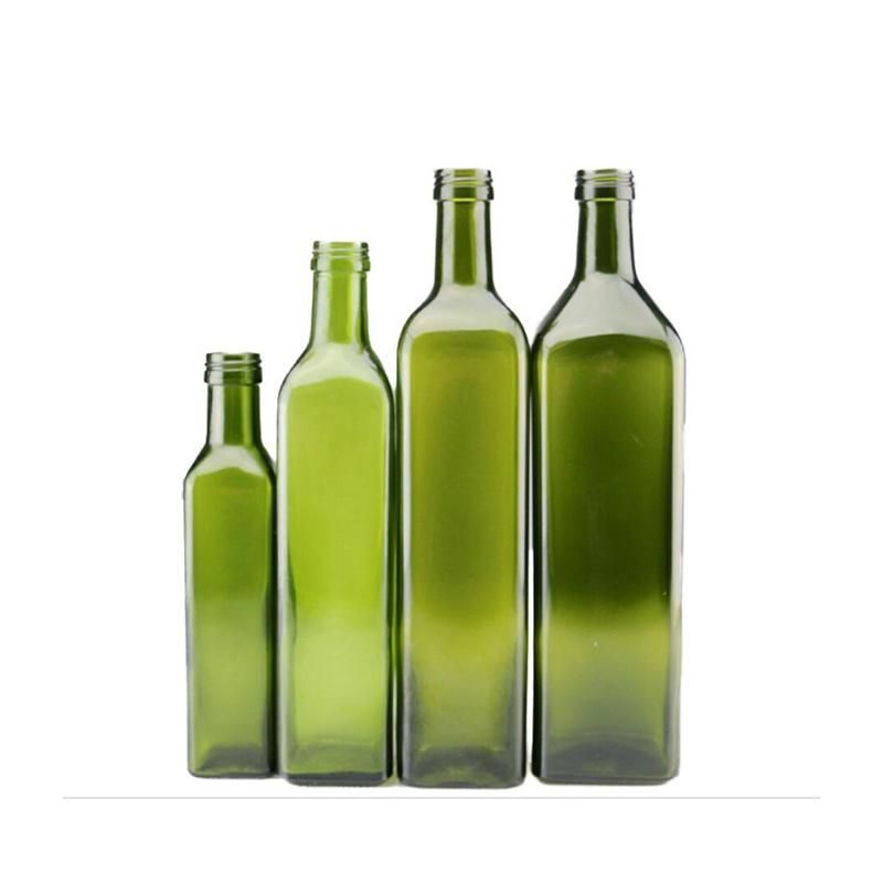 Olive Oil Glass Bottle Dark Green Square Glass Bottles with Lug Stopper