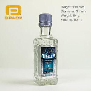Low Price 50ml Mini Liquor Glass Bottle with Paper Label Sticker Plastic Cap Gin Rum Brandy Tequila Blue Buchanan Smirnoff Bottles