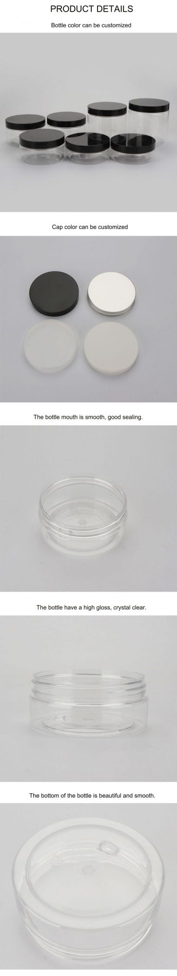 250g Transparent Pet Plastic Cream Jar with Aluminium Cap / Plastic Cap