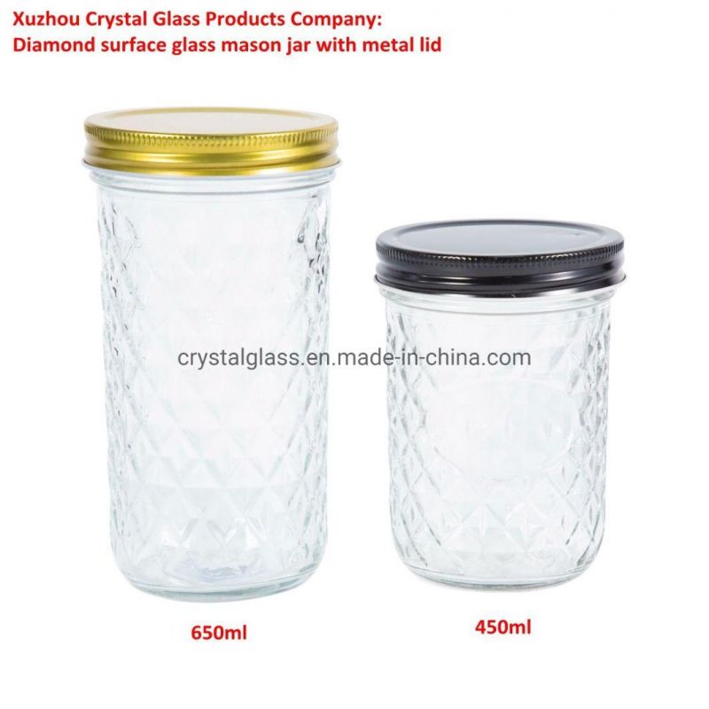 350ml 11oz Glass Snacks Mason Jar Embossed Surface with Two Part Screw Lid