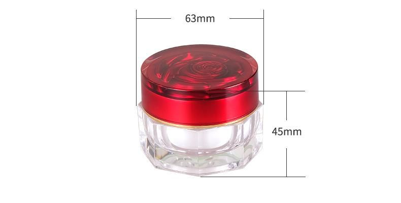 30g Red Rose Acrylic Transparent Cream Jar for Skin Care