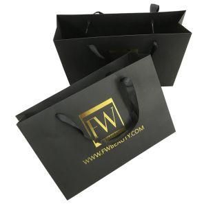 Customize Logo Luxury Black Gift Eyelash Box Jewelry Paper Shopping Bag with Hot Stamping