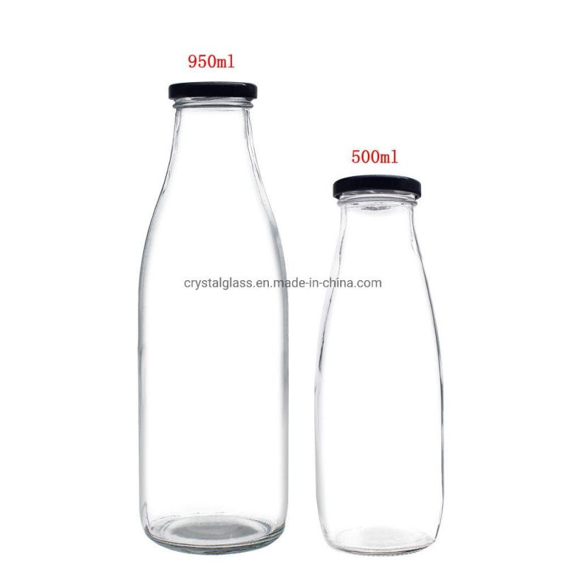 1 Liter Big Capacity Glass Fresh Milk Bottle with Safety Buton Tinplate Lid