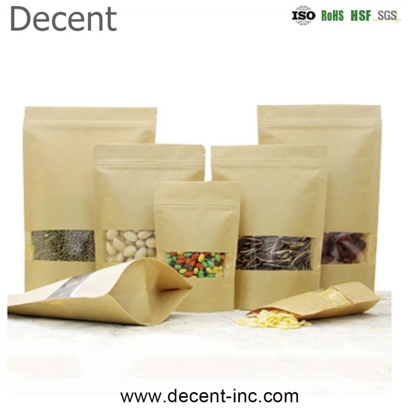 Resealable High Quality Kraft Paper Ziplock Packaging Bag Wholesale Food Grade Kraft Paper Bag Stand up  Pouch  for Nuts / Cereal Packaging