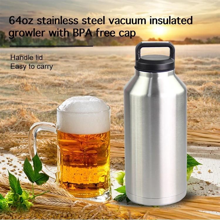 2L 64oz Stainless Steel Double Wall Vacuum Insulated Growler Beer
