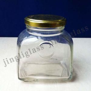 Glass Jar with Square Shaped with Metal Cap