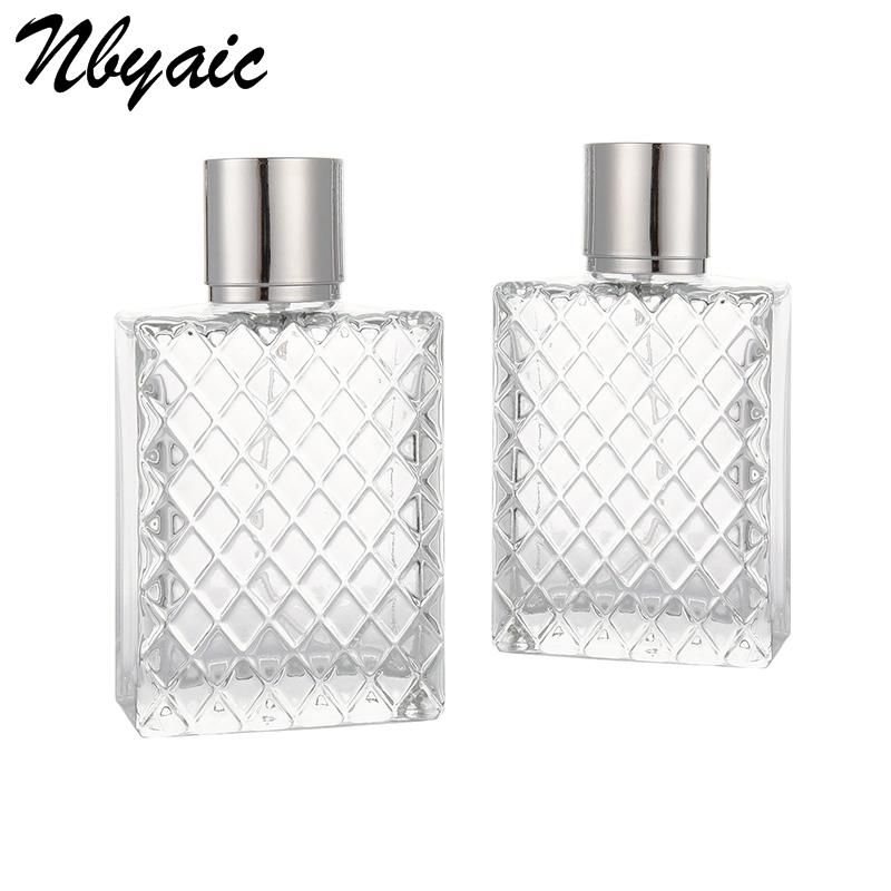 100ml Square Non-Slip Flat Bottle Plaid Shape Glass Bottle Spray Bottle Perfume Bottle Simple Fashion