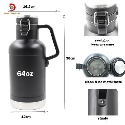 2L 64oz Black Stainless Mini Insulated Double Wall Beer Growler