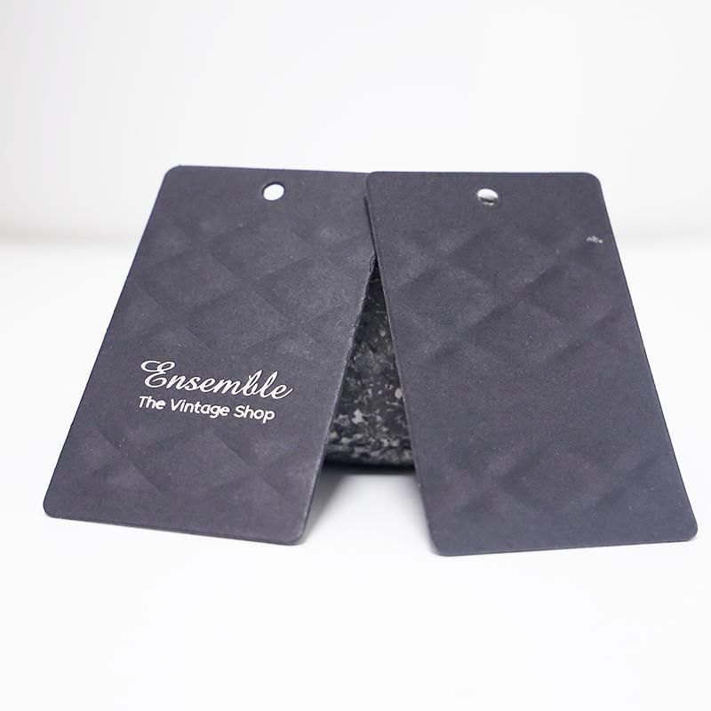 Rhombus Diamond Embossed Black Paper Custom Hang Tag