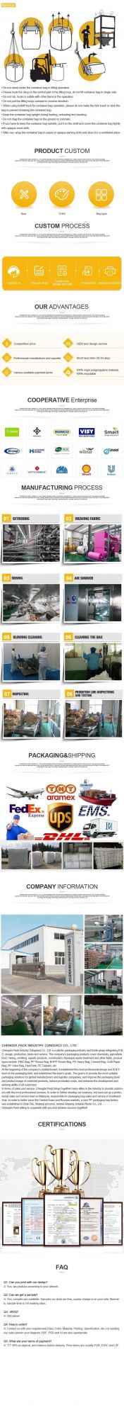 PP Bulk Jumbo Big Bag for Sulphur Cement and Powder PP Bulk Bag