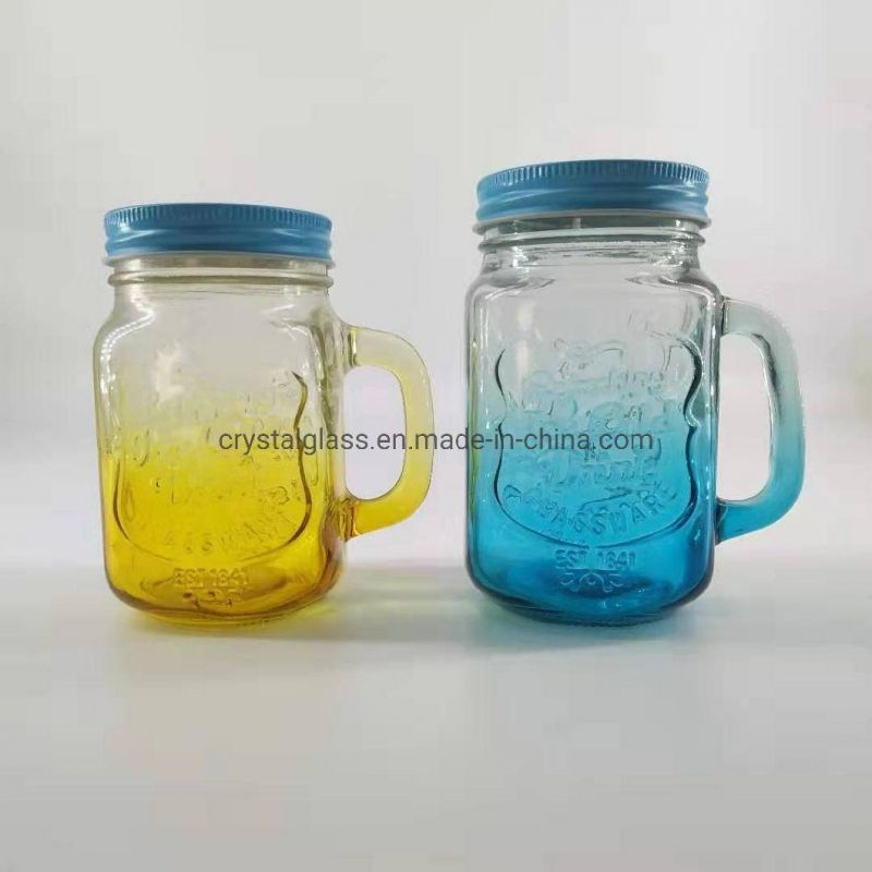 350ml and 480ml Embossed Colored Glass Beer Mug with Aluminium Screw Lid