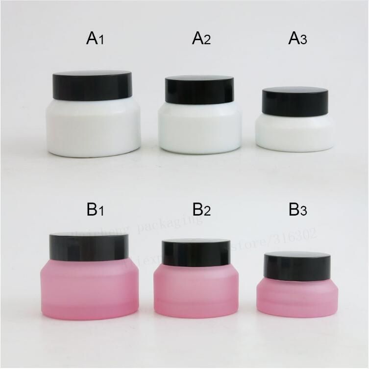 15g 30g 50g Pink White Make up Glass Jar with Black Lids Seal 1oz Container Cosmetic Packaging, 15g Glass Skin Care Pot
