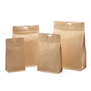 Pouch Stand up Resealable Zip Lock Bag Flat Bottom Kraft Paper Eight Side Sealing Bag