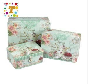 Foreign Trade Pastoral Style Three-Piece Tinplate Box Jewelry Cosmetics Tin Cans