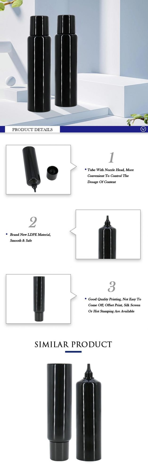 Hot Selling Black Round Cream Tubes with Nozzle Head