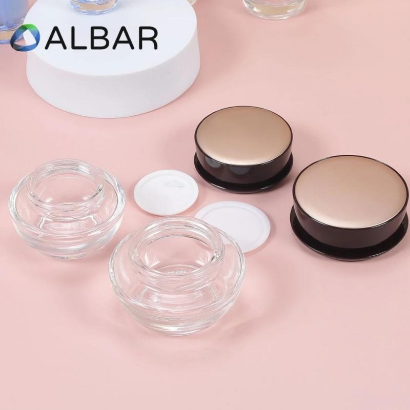 Transparent Round Clear Cosmetics Glass Bottles with Customized Black Caps
