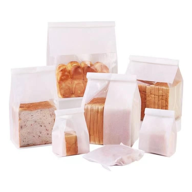 Wholesale Square Bottom Gusset White Kraft Paper Bread Bakery Toast Packaging Tin Tie Dessert Paper Bags with Window