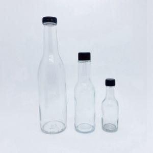 5oz Clear Hot Sauce Glass Bottles Woozy Bottle with Insert Orifice Reducer and Black Cap