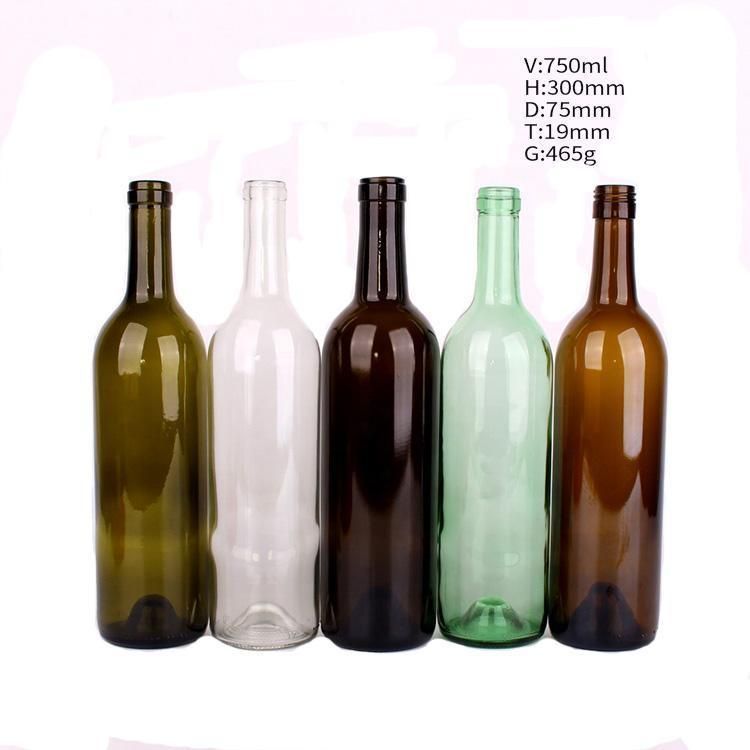 Wholesale Empty 750ml Clear Amber Green Round Glass Bordeaux Red Wine Bottles with Cork Stopper Lid