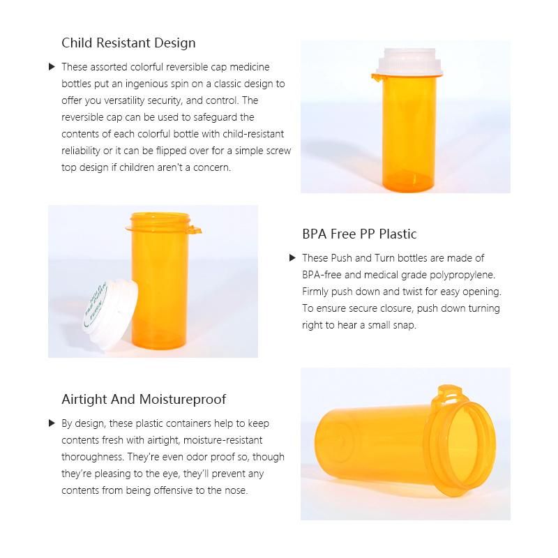 Orange Qube Green White Medicine Pharmacy Packaging PP Plastic Pill Capsule Bottles with Smell Proof Lids