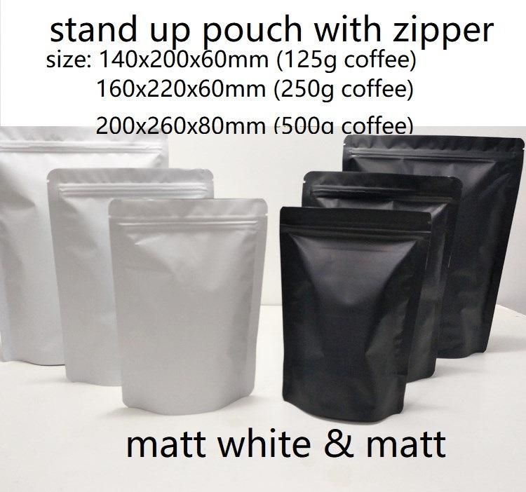 1lb Stand up Coffee Pouch with Zipper/500g Stand up Pouch/Matt White Stand up Pouch 500g