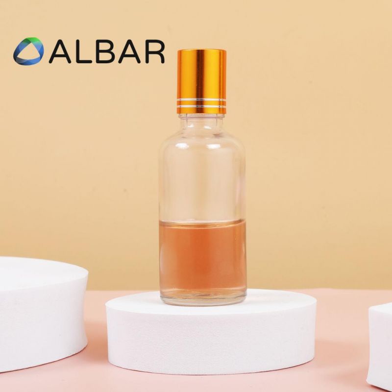 Clear Slim Round Roll on Serum Glass Bottles for Attar Skin Care with Metal Ball