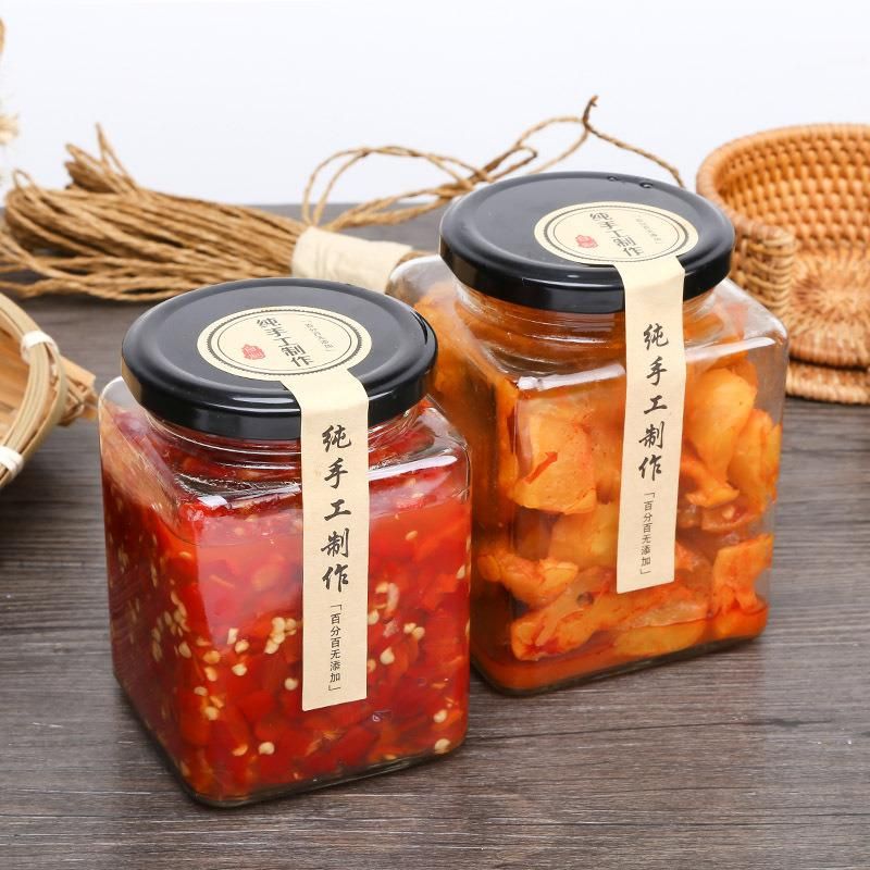 Wholesale 180ml 280ml 500ml 730ml Clear Glass Food Honey Pickle Square Glass Jar