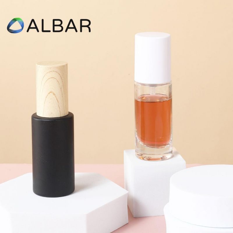 Round Straight Attar Fragrance Serum Lotion Glass Bottles with Black Ans White Pump