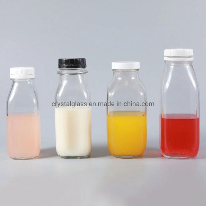 Customized Printing 32oz 1000ml Square Glass Milk Bottle with Plastic Safety Cap