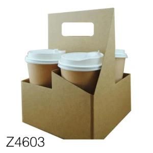 Z4603 Take Away Craft Kraft Coffee Corrugated Paper Cup Holder with Handle