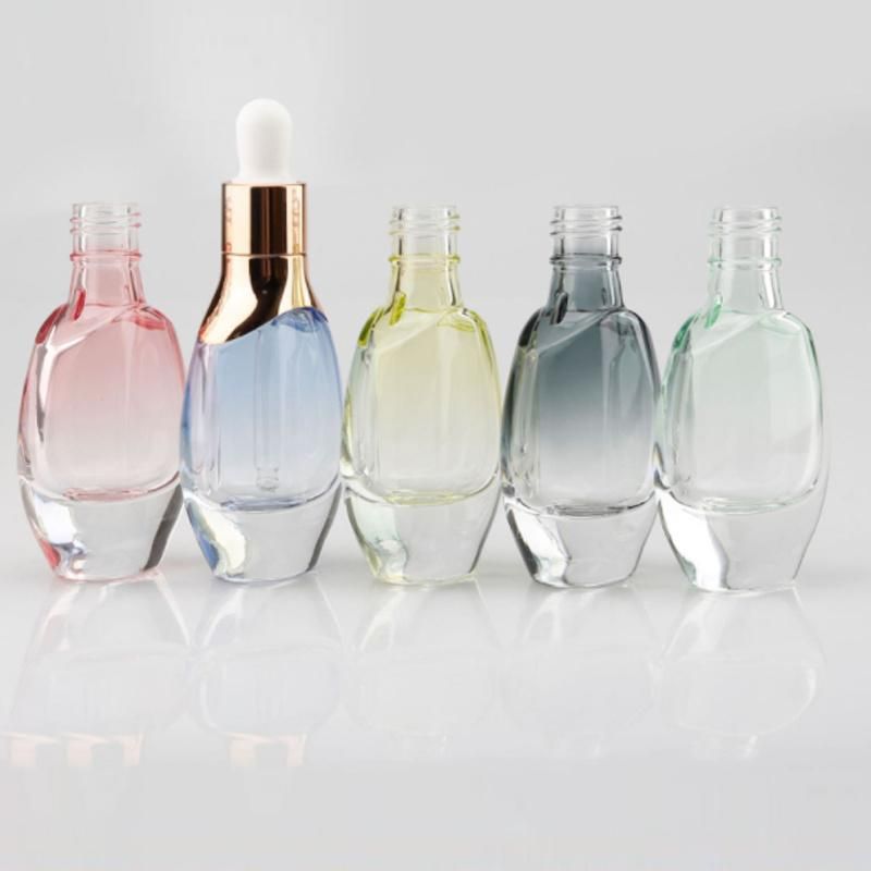 Colorful Luxury Cosmetic 15ml 30ml Empty Customized UV Frosted Clear Glass Serum Dropper Bottles