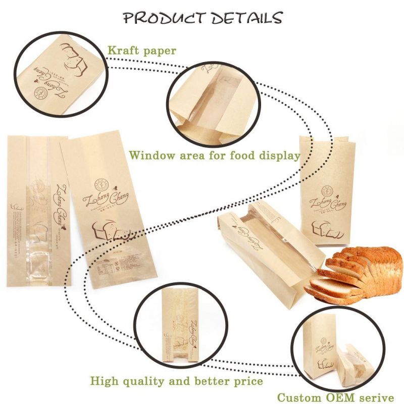 Paper Bag with Window White Greaseproof French Roll Plastic Kraft Paper Bakery Bag Bread Paper Packaging Bag