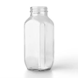 Empty Clear 16oz French Square Glass Beverage Bottle Wholesale