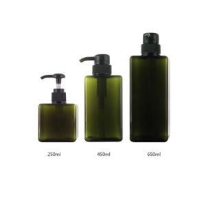 Clear Amber Green Cosmetic Container 250ml 450ml 650ml Square PETG Plastic Bottle