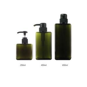 Clear Amber Green Cosmetic Container 250ml 450ml 650ml Square PETG Plastic Bottle