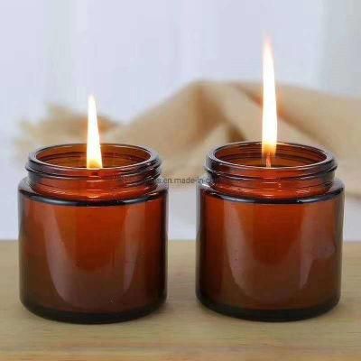 High Quality Amber Brown Glass Candle Jars with Metal Lid for Scent Candle 4oz 8oz